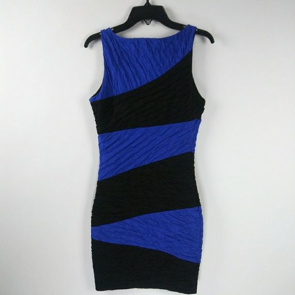 XX1 Blue Black Textured Fitted Small Petite Dress Block Color Bodycon Evening - Picture 3 of 3